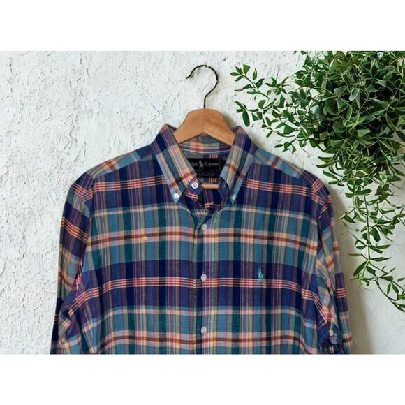 Polo Ralph Lauren Indian Madras Plaid Shirt M Handwoven Cotton Vintage EUC - Picture 2 of 9
